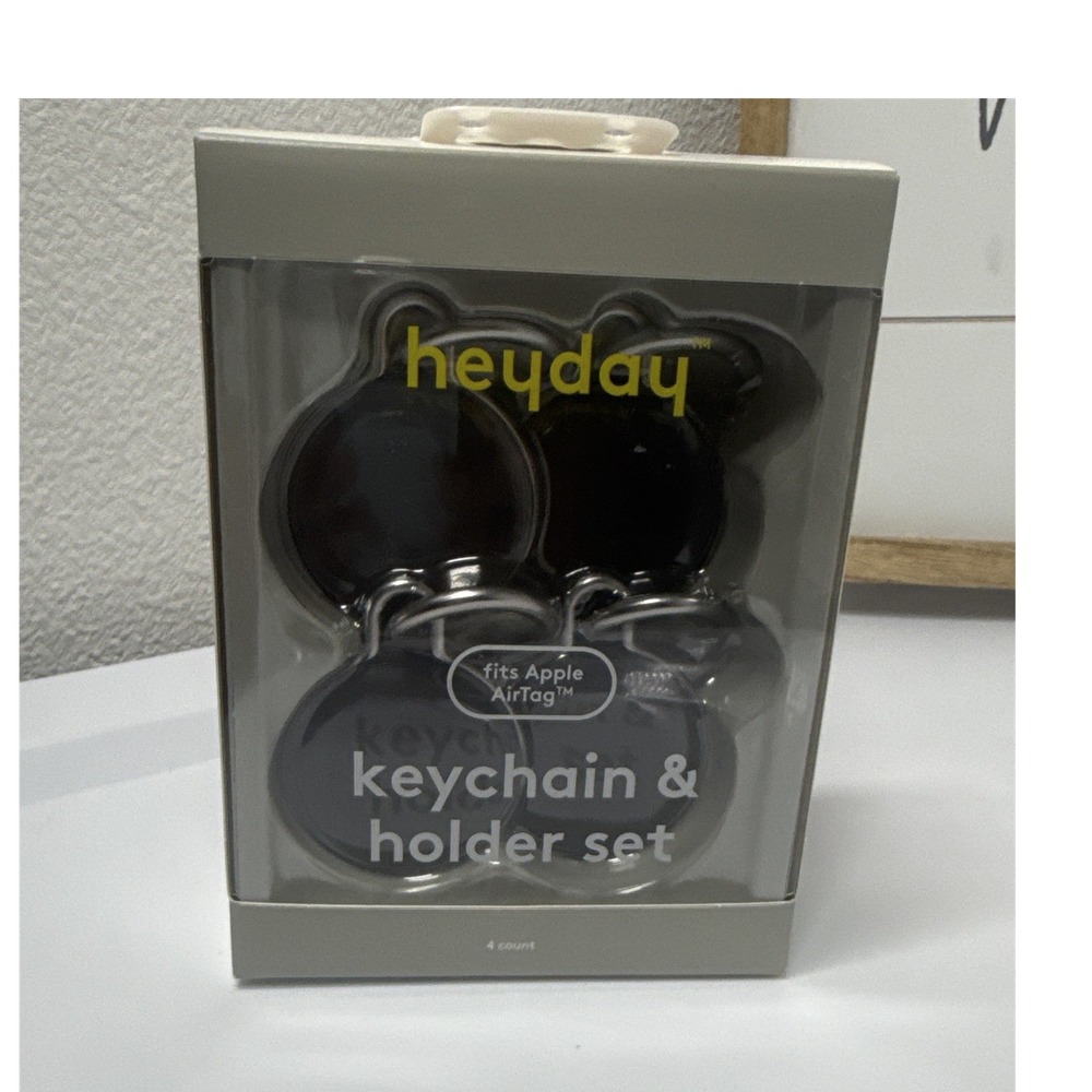 Heyday Keychain & Holder Set for Apple AirTag Black 4 Count Keychain Holder